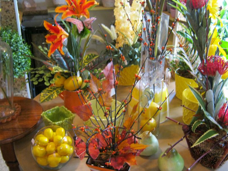Lovely silk flowers and realistic accessories in the gallery at Hatler's.